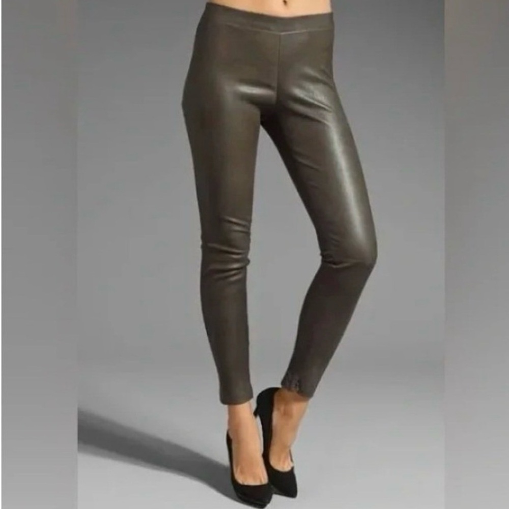 Vince Genuine Leather Skinny Leggings - Brown ankle zipper
